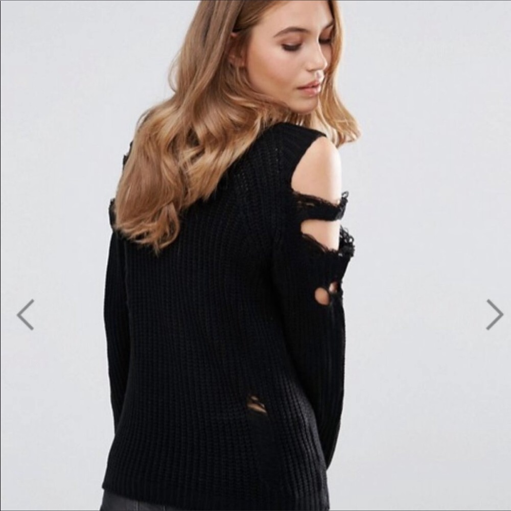 Distressed Cold Shoulder Sweater